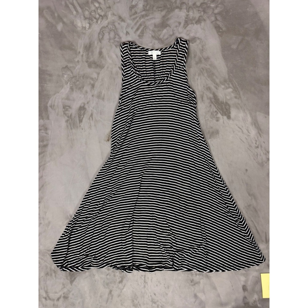 Abound Womens XS Black White Striped Sleeveless A-Line Mini Dress Smocked Back
